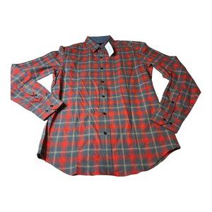 Banana Republic Luxe Flannel Shirt Small Orange Gray Plaid 100% Cotton Soft NWT